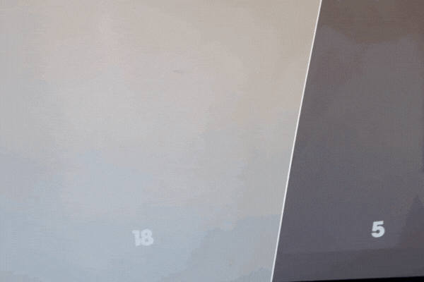 Side-by-side comparison of two window tint samples labeled 5, 18, 35, 55, and 70 showing the differences in visible light transmission demonstrating how window tint percentage affects light and visibility.