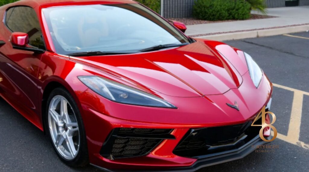 Red Corvette C8 with a glossy protected finish at 48 Detailing in Surprise, Arizona
